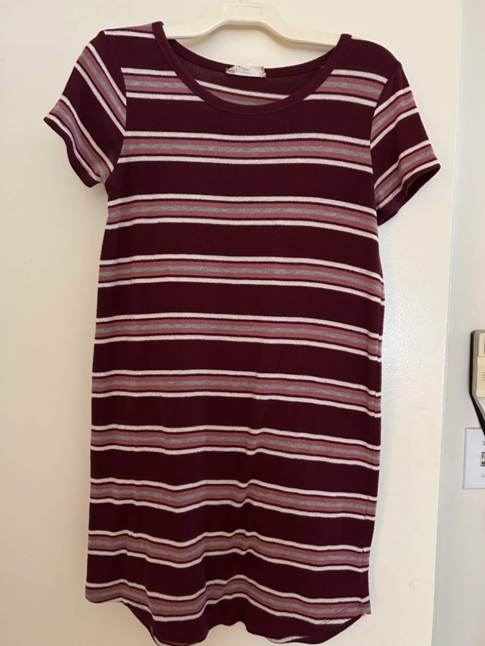 Pink Rose Burgundy and Light Pink Striped Tee Dress